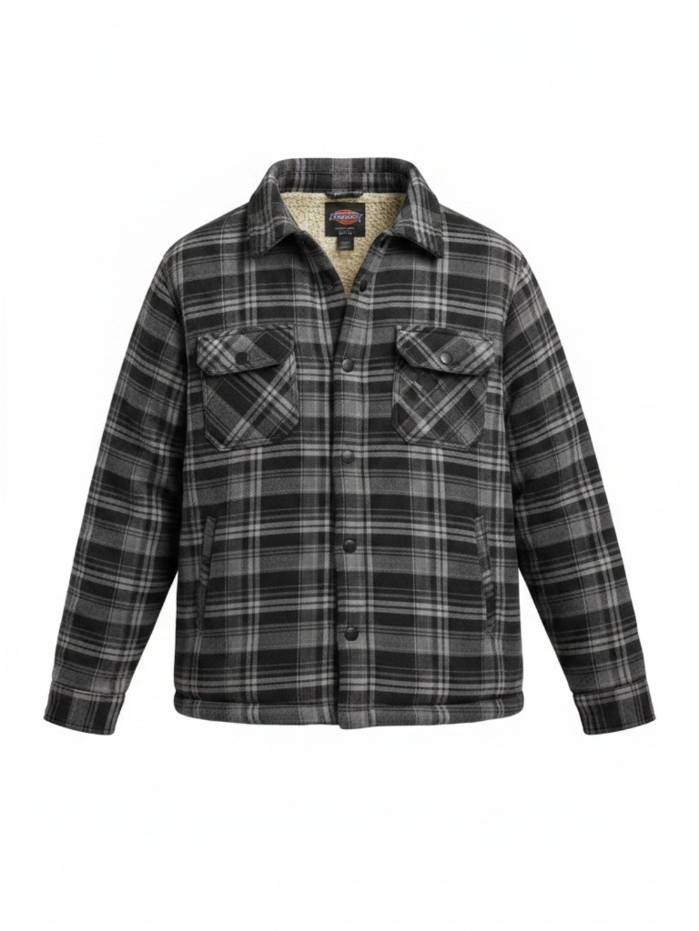 Dickies Black & Gray Plaid Sherpa-Lined Shirt Jacket